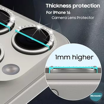 Microsonic Apple iPhone 17 Air Tekli Diamond Taşlı Kamera Koruma Camı Gümüş