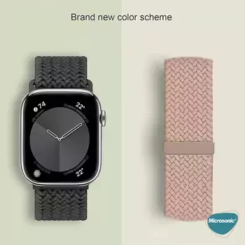 Microsonic Apple Watch Series 10 42mm Kordon, (Large Size, 160mm) Knitted Fabric Single Loop Açık Yeşil