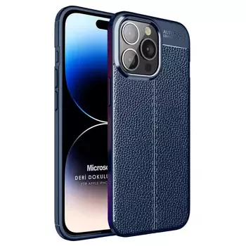 Microsonic Apple iPhone 15 Pro Kılıf Deri Dokulu Silikon Lacivert