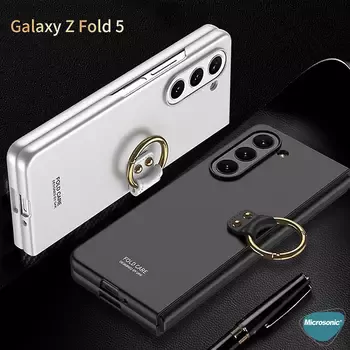 Microsonic Samsung Galaxy Z Fold 5 Kılıf Ring Fall Platinum Siyah