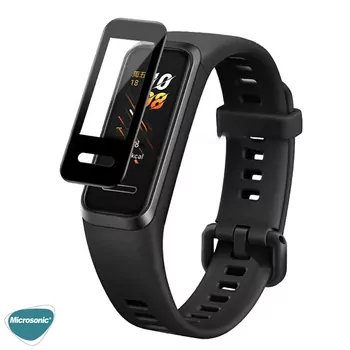 Microsonic Huawei Band 4 Tam Kaplayan Temperli Cam Full Ekran Koruyucu Siyah