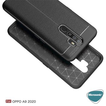 Microsonic Oppo A9 2020 Kılıf Deri Dokulu Silikon Kırmızı