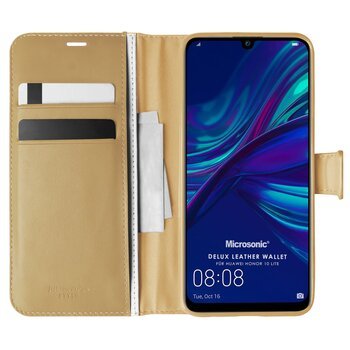 Microsonic Huawei Honor 10 Lite Kılıf Delux Leather Wallet Gold