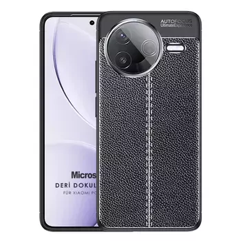 Microsonic Xiaomi Poco F7 Pro Kılıf Deri Dokulu Silikon Siyah