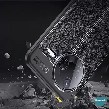 Microsonic Xiaomi Poco F7 Pro Kılıf Deri Dokulu Silikon Siyah