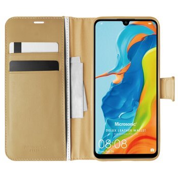 Microsonic Huawei P30 Lite Kılıf Delux Leather Wallet Gold