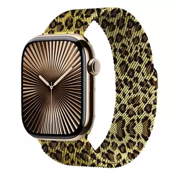 Microsonic Apple Watch SE 3 44mm Kordon Luxe Metal Leopard Sarı