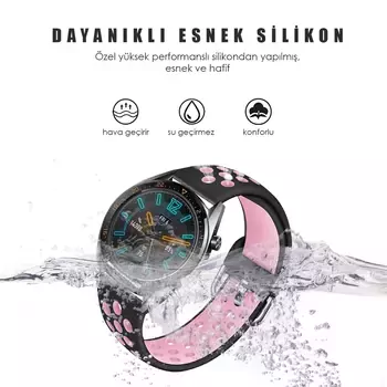 Microsonic Huawei Watch GT3 46mm Rainbow Sport Band Kordon Siyah Pembe