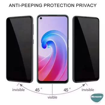 Microsonic Oppo A76 Privacy 5D Gizlilik Filtreli Cam Ekran Koruyucu Siyah