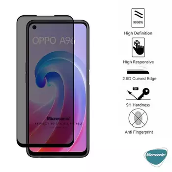 Microsonic Oppo A76 Privacy 5D Gizlilik Filtreli Cam Ekran Koruyucu Siyah