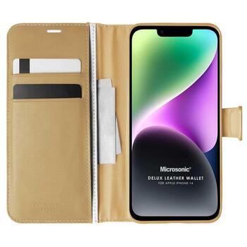 Microsonic Apple iPhone 14 Kılıf Delux Leather Wallet Gold