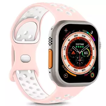 Microsonic Apple Watch Series 10 42mm Kordon Rainbow Band Pembe Beyaz