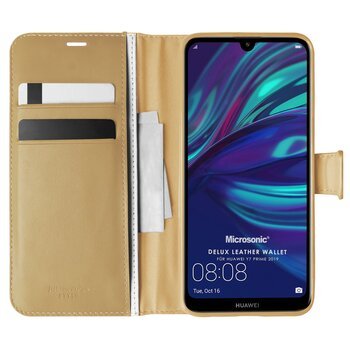 Microsonic Huawei Y7 Prime 2019 Kılıf Delux Leather Wallet Gold