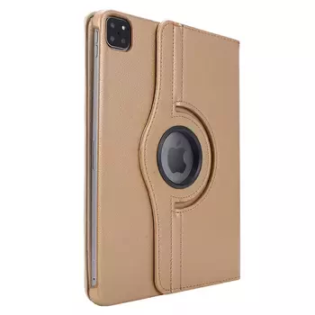 Microsonic Apple iPad Pro 12.9`` 2022 6. Nesil Kılıf (A2436-A2764-A2437-A2766) 360 Rotating Stand Deri Gold