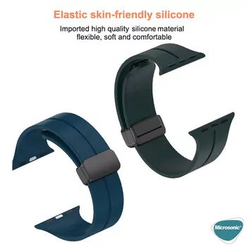 Microsonic Apple Watch SE 3 44mm Kordon Ribbon Line Siyah Yeşil