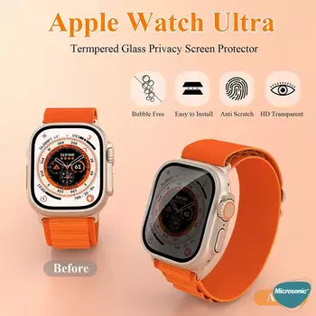 Microsonic Apple Watch Ultra 2 Gizlilik Filtreli Cam Ekran Koruyucu Siyah