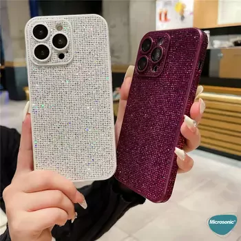 Microsonic Apple iPhone 15 Plus Kılıf Bling Rhinestones Gümüş