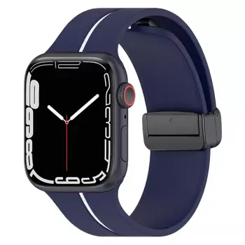 Microsonic Apple Watch SE 3 44mm Kordon Ribbon Line Lacivert Beyaz
