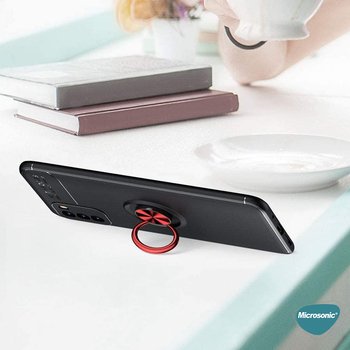 Microsonic Xiaomi Poco M3 Kılıf Kickstand Ring Holder Siyah Rose