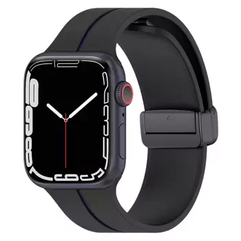 Microsonic Apple Watch Series 6 44mm Kordon Ribbon Line Siyah Lacivert