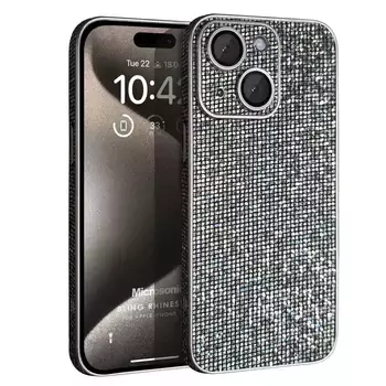 Microsonic Apple iPhone 15 Kılıf Bling Rhinestones Koyu Gri