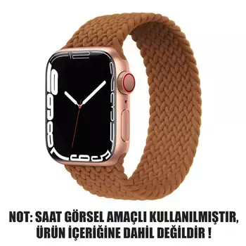 Microsonic Apple Watch Series 3 42mm Kordon, (Small Size, 127mm) Braided Solo Loop Band Kahverengi