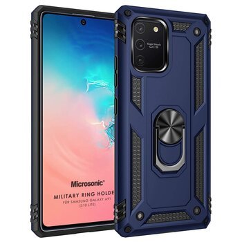 Microsonic Samsung Galaxy S10 Lite Kılıf Military Ring Holder Lacivert