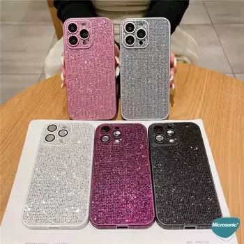 Microsonic Apple iPhone 14 Pro Kılıf Bling Rhinestones Koyu Gri