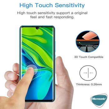 Microsonic Xiaomi Mi Note 10 Lite Kavisli Temperli Cam Ekran Koruyucu Film Siyah