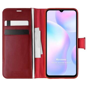 Microsonic Xiaomi Redmi 9A Kılıf Delux Leather Wallet Kırmızı