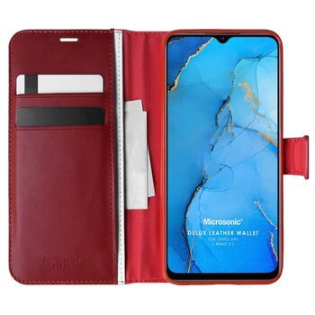 Microsonic Oppo Reno 3 Kılıf Delux Leather Wallet Kırmızı