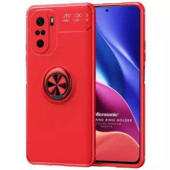 Microsonic Xiaomi Redmi K40 Pro Kılıf Kickstand Ring Holder Kırmızı