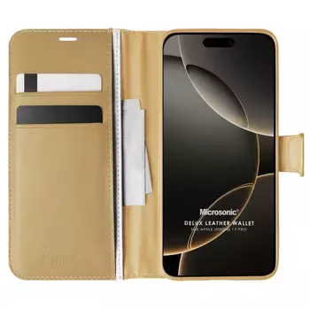 Microsonic Apple iPhone 17 Pro Kılıf Delux Leather Wallet Gold