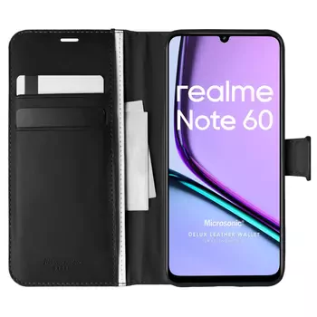 Microsonic Realme Note 60 Kılıf Delux Leather Wallet Siyah