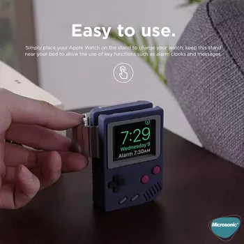 Microsonic Apple Watch SE 3 44mm Masaüstü Şarj Standı Gameboy Lacivert