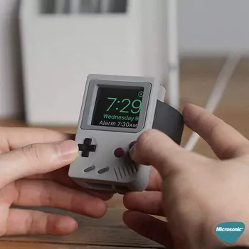 Microsonic Apple Watch SE 3 44mm Masaüstü Şarj Standı Gameboy Gri