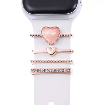Microsonic Apple Watch SE 3 44mm Kordon Süsü Charm İnci Kalp Rose Gold