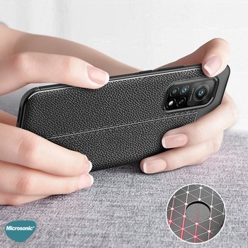 Microsonic Xiaomi Mi 10T Kılıf Deri Dokulu Silikon Lacivert