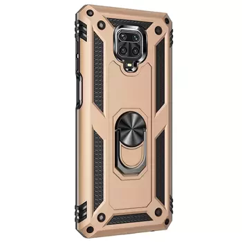 Microsonic Xiaomi Redmi Note 9 Pro Max Kılıf Military Ring Holder Gold