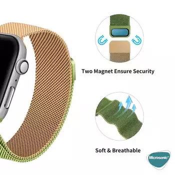 Microsonic Apple Watch Ultra 2 Dual Color Milanese Loop Kordon Yeşil Turuncu