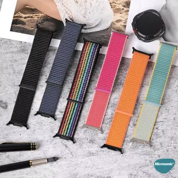 Microsonic Samsung Galaxy Watch Ultra Hasırlı Kordon Woven Sport Loop Pembe