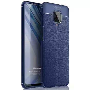 Microsonic Xiaomi Redmi Note 9 Pro Max Kılıf Deri Dokulu Silikon Lacivert