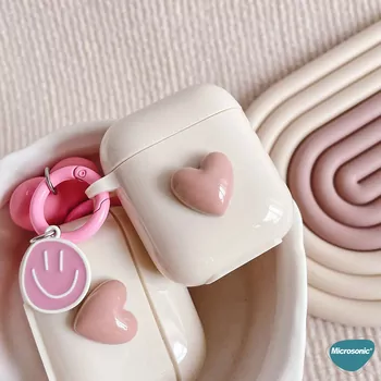 Microsonic Airpods 4.Nesil / ANC Kılıf Süslü Kalp Desenli Rose Gold