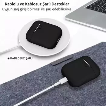 Microsonic Apple AirPods 1. Nesil / 2. Nesil Mat Silikon Kılıf Siyah