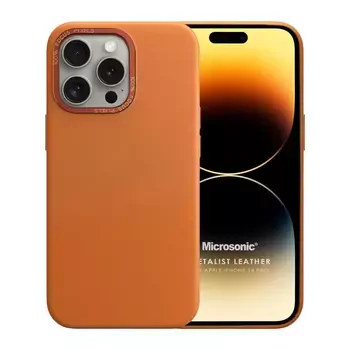 Microsonic Apple iPhone 14 Pro Kılıf Metalist Leather Turuncu