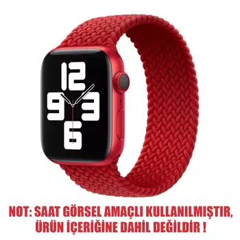 Microsonic Apple Watch Series 7 41mm Kordon, (Medium Size, 147mm) Braided Solo Loop Band Kırmızı