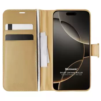 Microsonic Apple iPhone 17 Pro Max Kılıf Delux Leather Wallet Gold