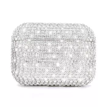 Microsonic Airpods 4.Nesil / ANC Kılıf Diamond Swarovski Görünümlü Taşlı Gümüş