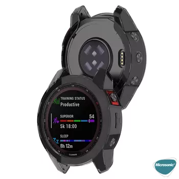 Microsonic Garmin Fenix 7 Sapphire Solar Kılıf 360 Full Round Soft Silicone Füme