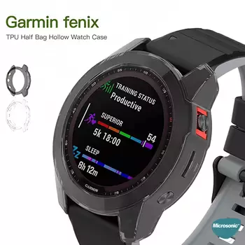 Microsonic Garmin Fenix 7 Sapphire Solar Kılıf 360 Full Round Soft Silicone Füme